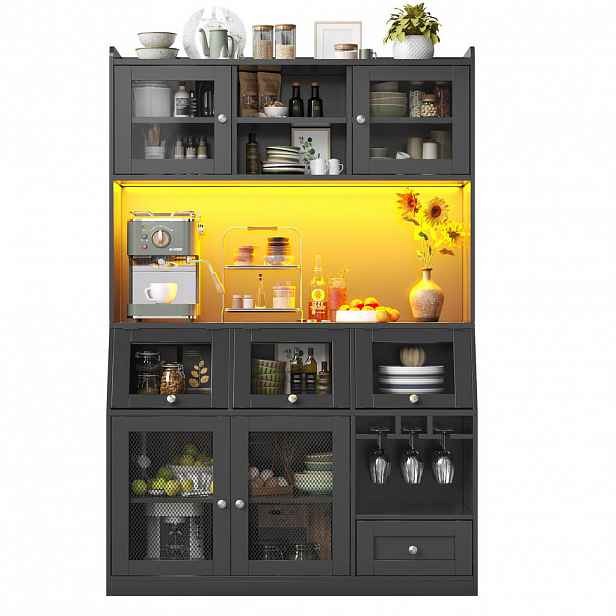 FLIEKS VYSOKÁ SKŘÍŇ 120x40x182 CM LED USB SKLO ČERNÁ