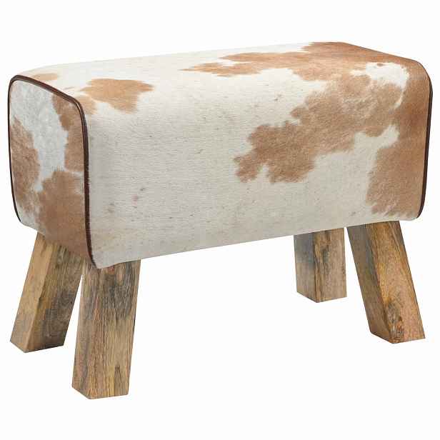 vidaXL lavice 60 x 30 x 45 cm Pravá kůže Hnědá a bílá
