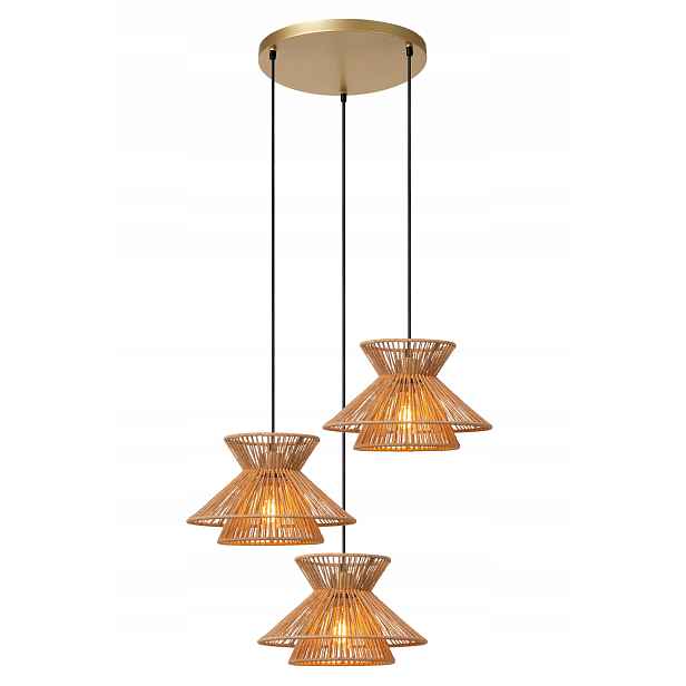 Závěsná lampa boho trojitá zlatá nad stůl a ostrov do obývacího pokoje Lucide Lucide