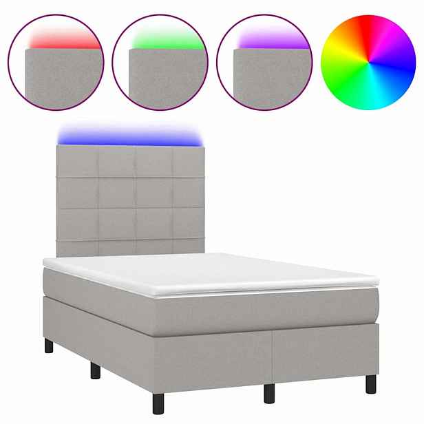 vidaXL Box spring postel s matrací a LED světle šedá 120x200 cm textil