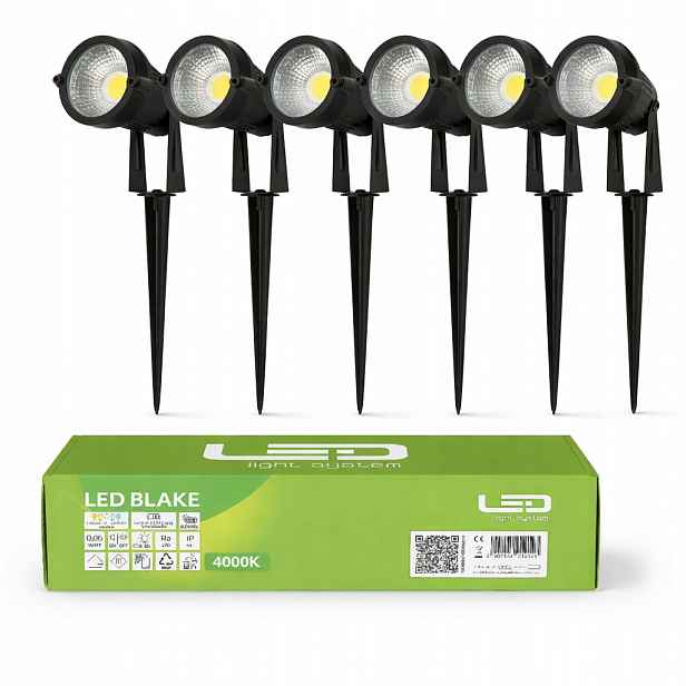 6x Zapichovací reflektorová zahradní lampa 5W pro zahradu s kabelem 4000K