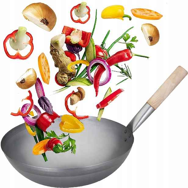 Čínská velká pánev Wok Ocel Uhlíková Kulaté Dno Průměr 12 palců 31 cm