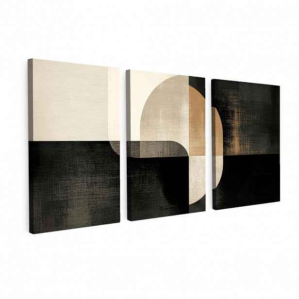 MuchoWow OBRAZ NA PLÁTNĚ 3dílná sada Tvary - abstraktní - zlaté 120x60 cm