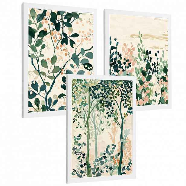 Nacnic PLAKAT Sada 3 Stromy A3 Bílý rám
