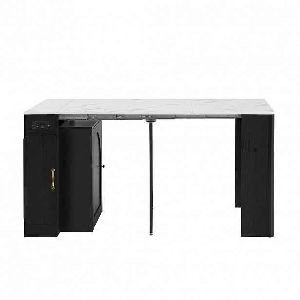 Redom KUCHYŇSKÝ ostrůvek 83/39,6-79,6-119,6-149,6/77 cm s LED osvětlením, zásuvkou USB/Type-C a úložným prostorem, Bílá/Černá