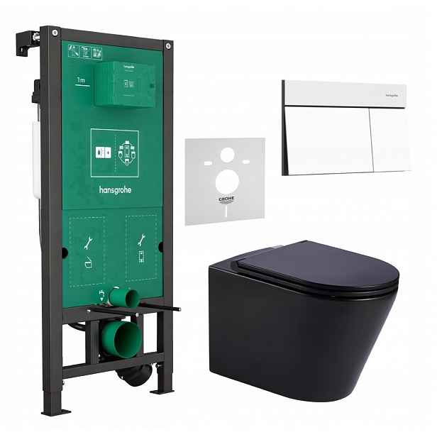7v1 Sada Wc Stelaz Hansgrohe iFrame Wc Mísa Imprese Černá Tlačítko
