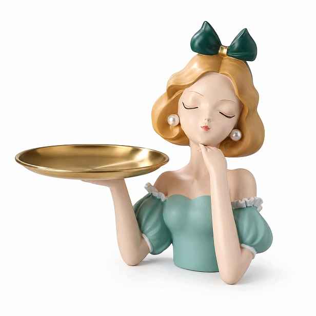 Dekorativní Figurka Dívka S Podnosem Na Šperky Dům Zelený 28 CM