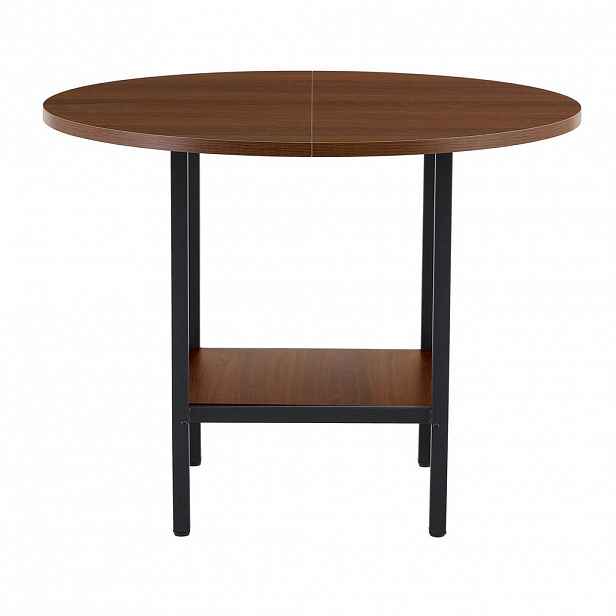 Modfu JÍDELNÍ stůl z MDF a kovu 100x100x77 cm ořechový s úložnou policí, pro 4–6 osob