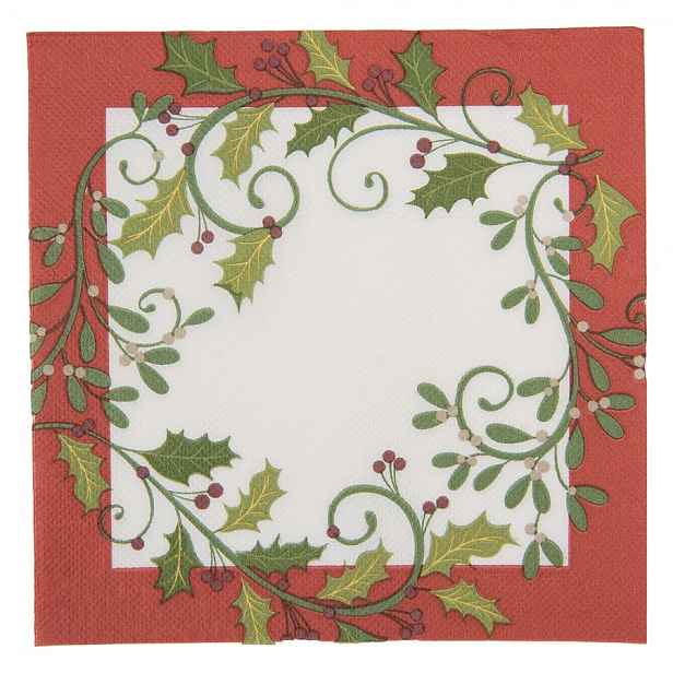 Vánoční papírové ubrousky s dekorem cesmíny - 33*33 cm (20ks) Clayre & Eef