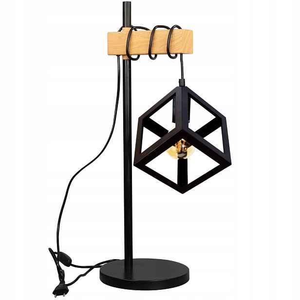 Stolní Led lampa Noční stojící Loft Retro E27 Dřevo Černá Sweden Wood