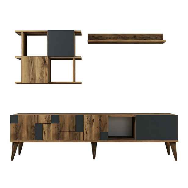 Televizní stěna Madrid Anthracite and Walnut