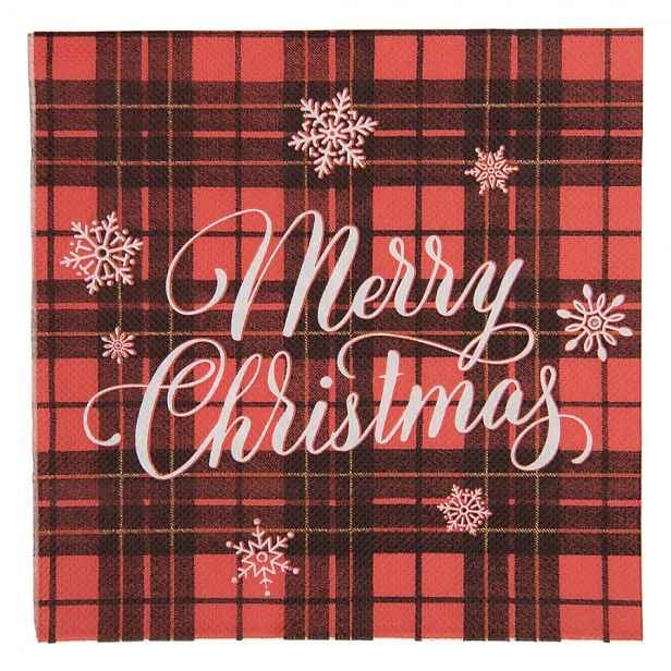 Vánoční červené papírové ubrousky Merry Christmas - 33*33 cm (20ks) Clayre & Eef