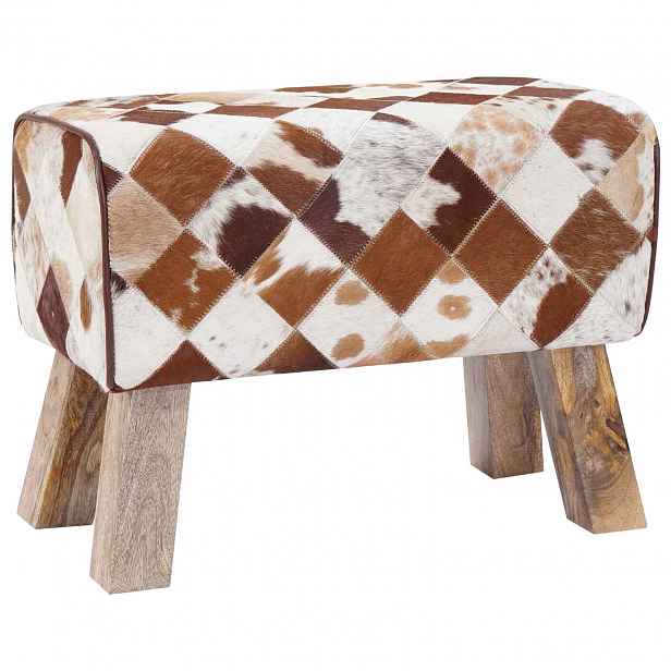 vidaXL lavice 60 x 30 x 45 cm Pravá kůže Hnědý patchwork
