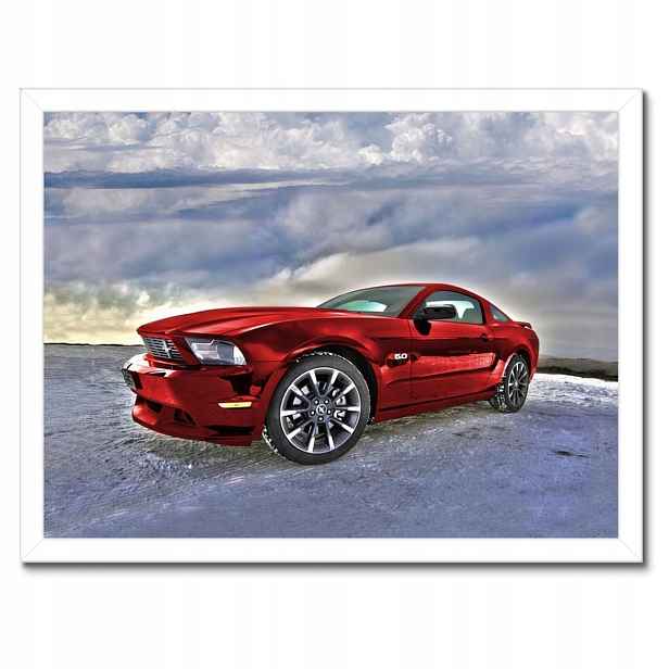 Plakáty v rámu 40x30 Červený Mustang Sníh
