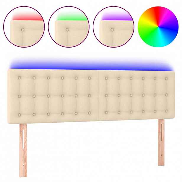 vidaXL Čelo postele s LED krémové 144x5x78/88 cm textil