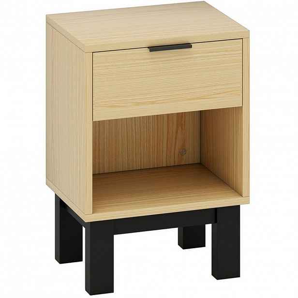 Modfu NOČNÍ stolek ze dřeva 35x26x50 cm dub se zásuvkou a otevřenou policí, kompaktní design