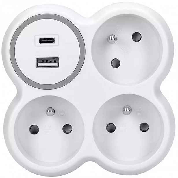 Rozbočka 3x15A USB A+C nabíječka s vypínačem