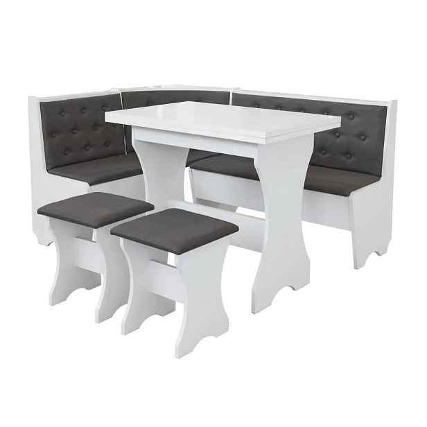 Casarredo Jídelní rohový SET CORNER bílá/šedá látka