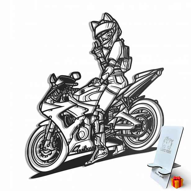 Dřevěný 3D obraz Dívka na motocyklu Yamaha Nástěnný Dárek 100 cm
