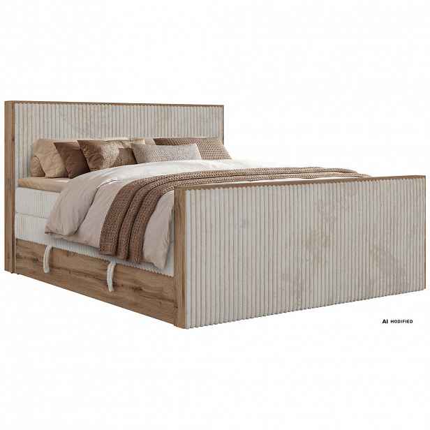 MKS POSTEL BOXSPRING WOOD KING DUO 140/200 - Béžová Manšestr - Topper T25 - H4