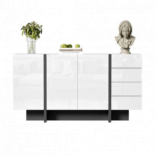 OKWISH BOČNÍ skříň 150/40/80,5 cm bílá a černá z MDF a dřevotřísky s úložným prostorem