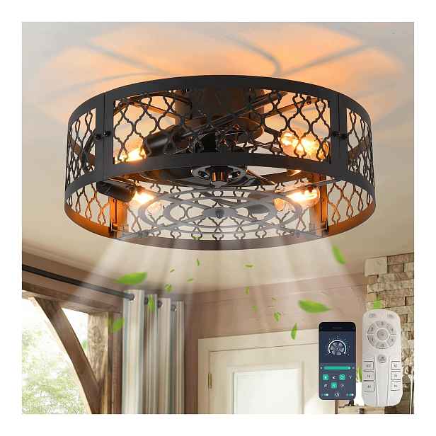 Stropní ventilátor s osvětlením, černý, tichý, s dálkovým ovládáním, 4 světla E27