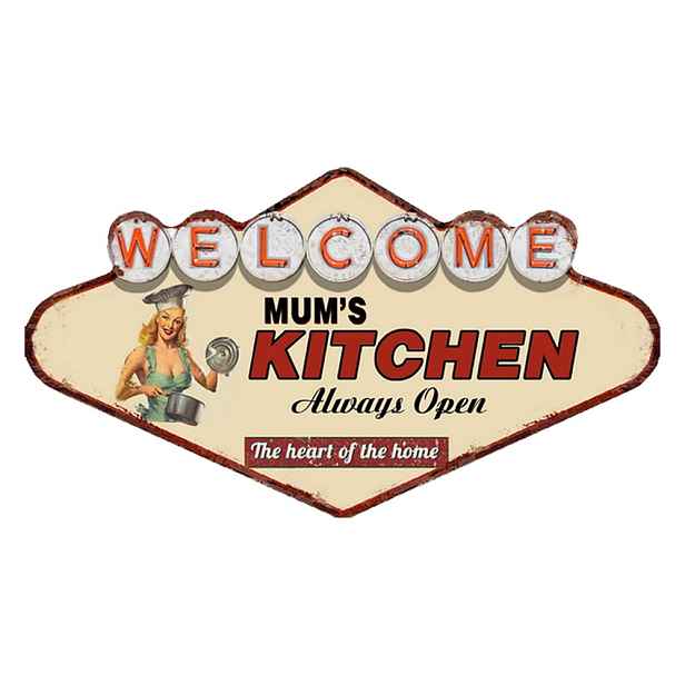 Kovová nástěnná cedule Welcome Mums Kitchen - 49*1*27 cm Clayre & Eef
