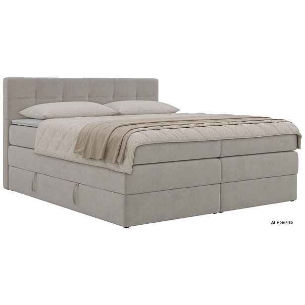MKS POSTEL BOXSPRING SOLVEN KING 160/200 - Světle šedá Jersey - Topper T25 - H3