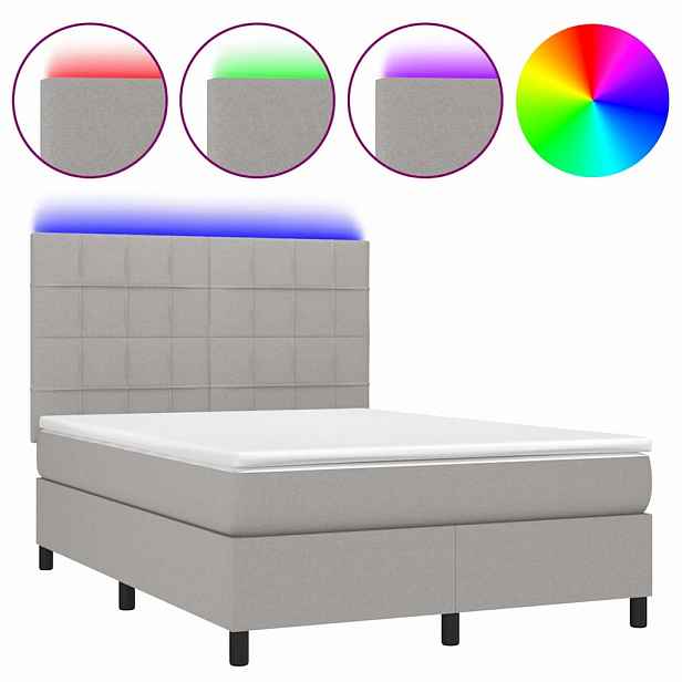 vidaXL Box spring postel s matrací a LED světle šedá 140x190 cm textil