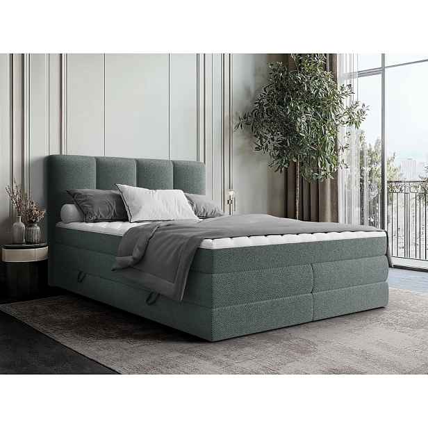 Boxspringová manželská postel 180x200 PULASKI - tmavá šedá