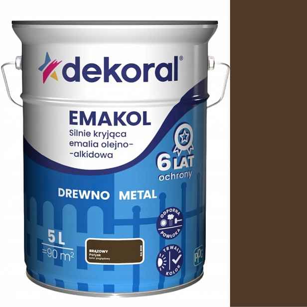 Dekoral Emakol Silně Krycí Olejovo-alkydový Smalt 5L Hnědý Lesk