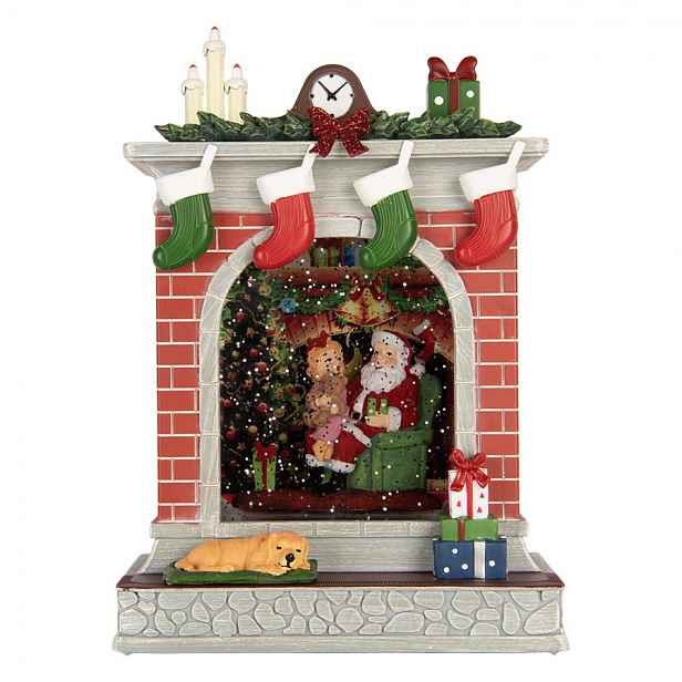 Kouzelná krbová římsa se Santou – hrací skříňka s LED - 18*10*25 cm / 3*AA/ USB Clayre & Eef