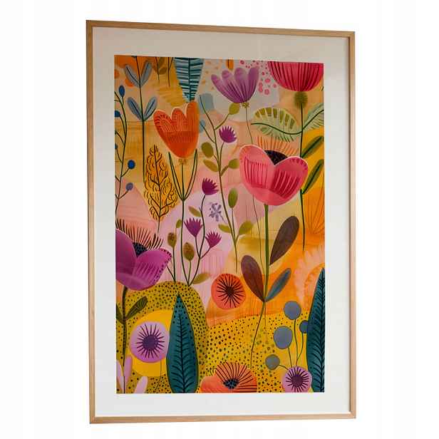 Obraz Květiny radosti A3 Plakát Barevná louka Rámeček Dřevěný 30x42 cm