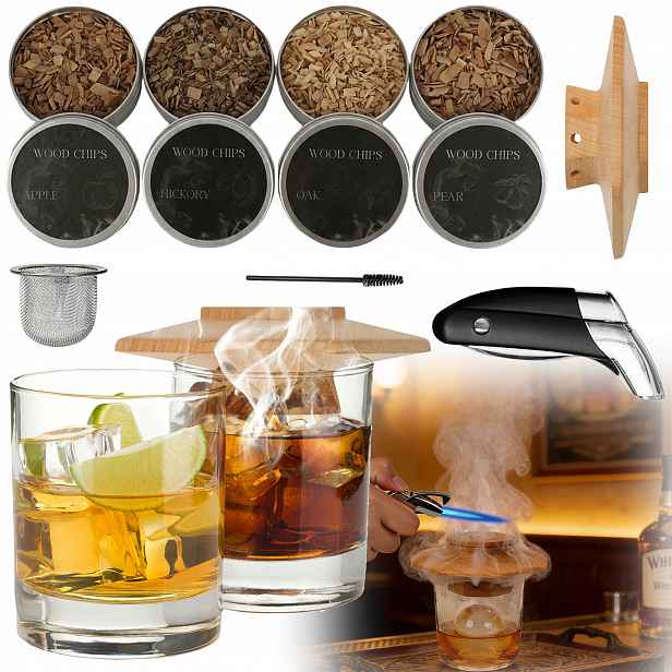 Sada Na Uzení Whisky Hořák Dřevěná Krabička 4 Příchutí Pro Muže