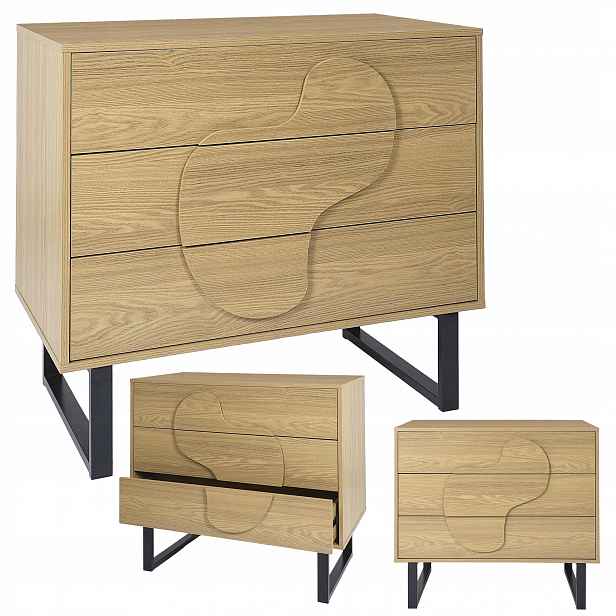 Komoda Nord s frézou 3D 90 cm 3 zásuvky do obývacího pokoje ložnice moderní velká