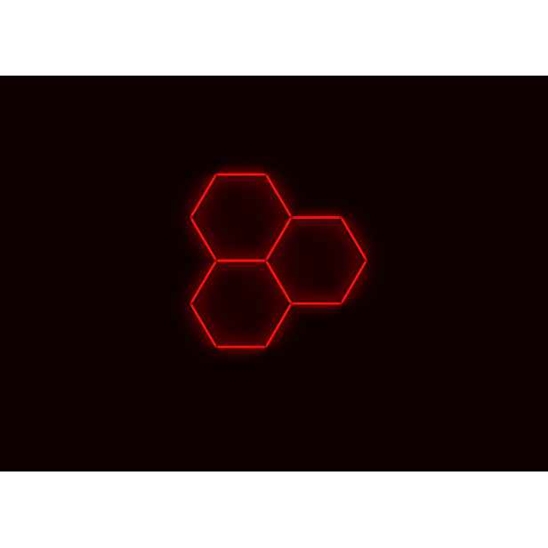 Kompletní Led hexagonové svítidlo červené, rozměr 3 elementy 168 x 166 cm