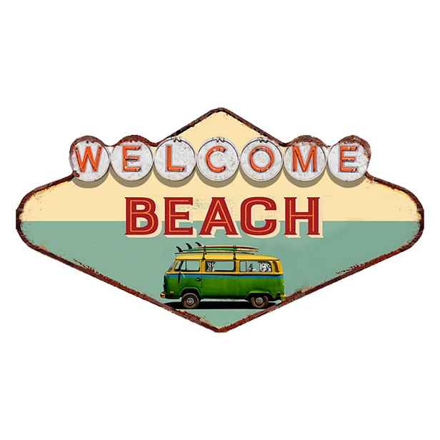 Kovová nástěnná cedule Welcome Beach - 49*1*27 cm Clayre & Eef