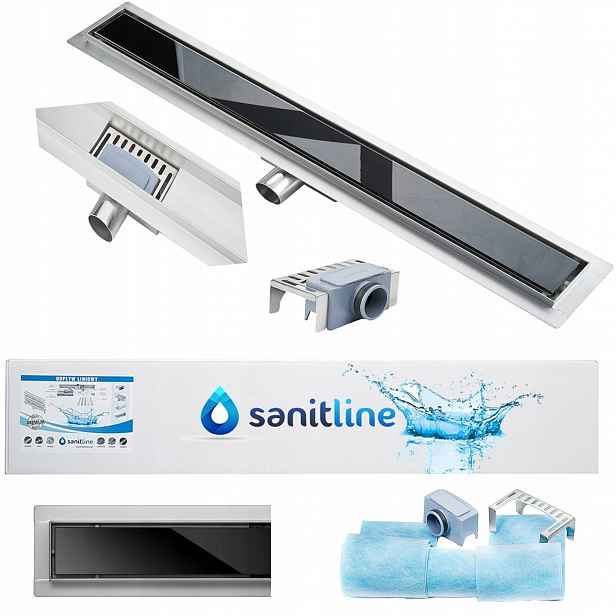 Sanitline Lineární odtok Černé Sklo 80 cm 52 mm Pl