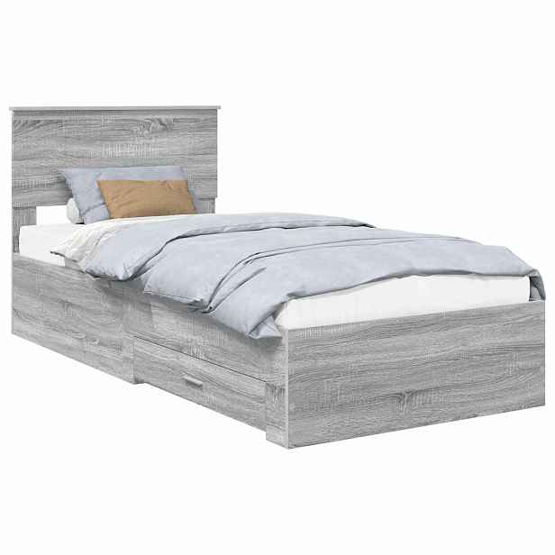 vidaXL Rám postele s čelo Šedý Sonoma 90 x 190 cm Kompozitní dřevo