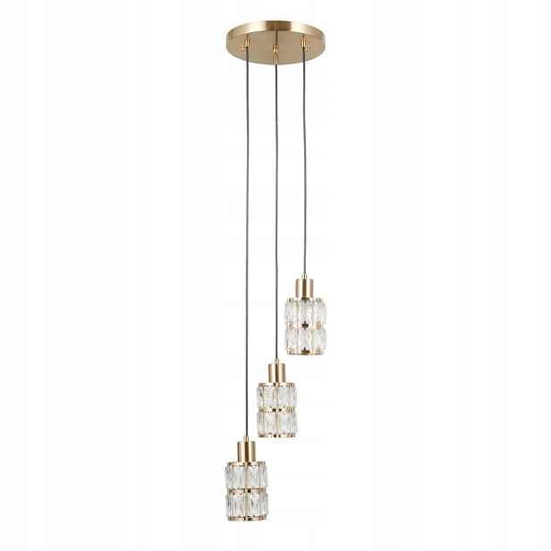 Závěsná lampa zlatá kulatá s 3 křišťálovými glamour stínidly do obývacího pokoje Italux