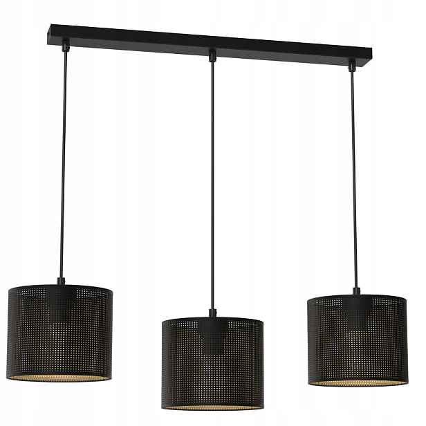 Závěsná lampa černá zlatá lišta 75 cm síťka do jídelny 3 body Luminex