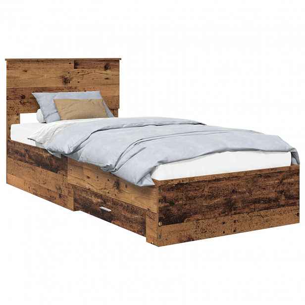 vidaXL Rám postele s čelo Staré dřevo 90 x 190 cm Kompozitní dřevo