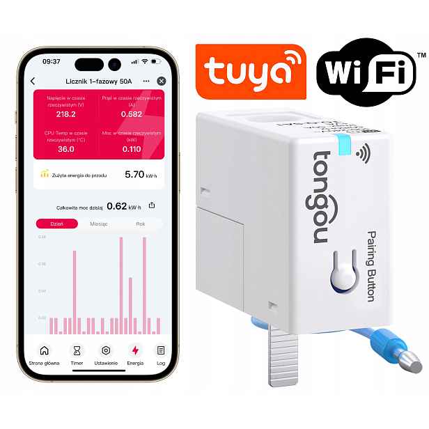 Jednofázový elektroměr 50A WiFi Tuya Smart Life