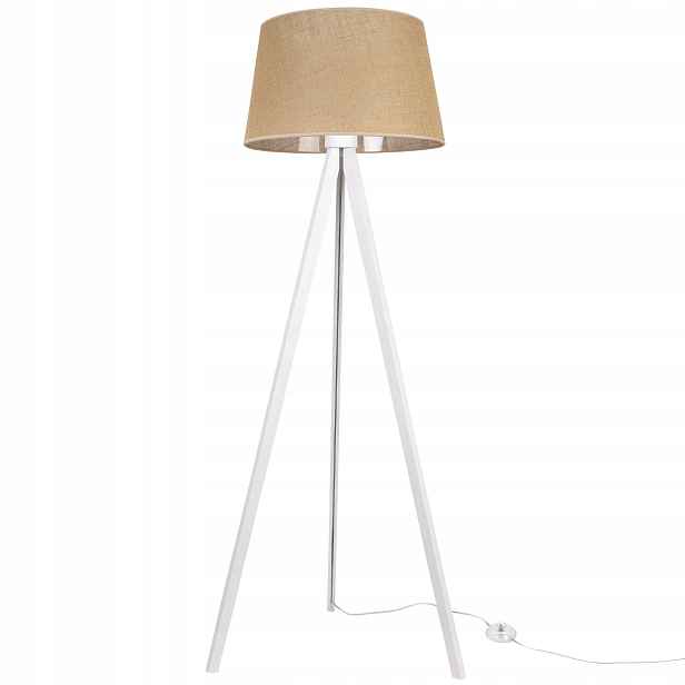 Podlahová Stojací Lampa Trojnožka Bílá S Jutovým Stínítkem Do Ložnice Boho Pl