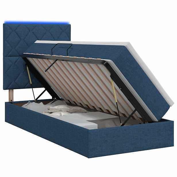 vidaXL LED postel s úložným prostorem a matrací Modrá 100 x 200 cm