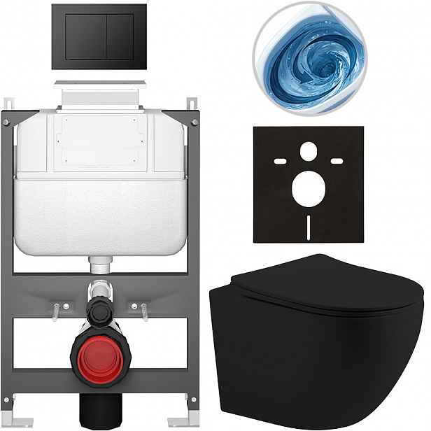 Kompletní WC set Basic/Cesso - černá matná - WC tlačítko Maxio/Černá - ovládání shora - předstěnová instalace - 49x36 cm - 8050BD86215