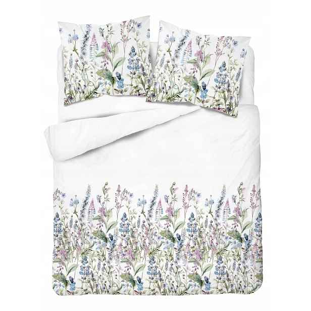 Povlečení 160x200 Bílá s modro-fialovými polními květy Satin