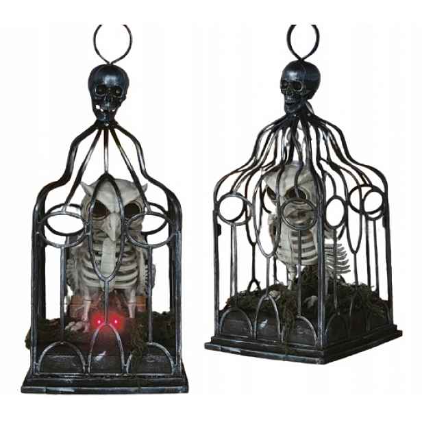 Sova Kostra V Kleci Halloweenská Sovička Halloween Strašidelná Klec 35 CM