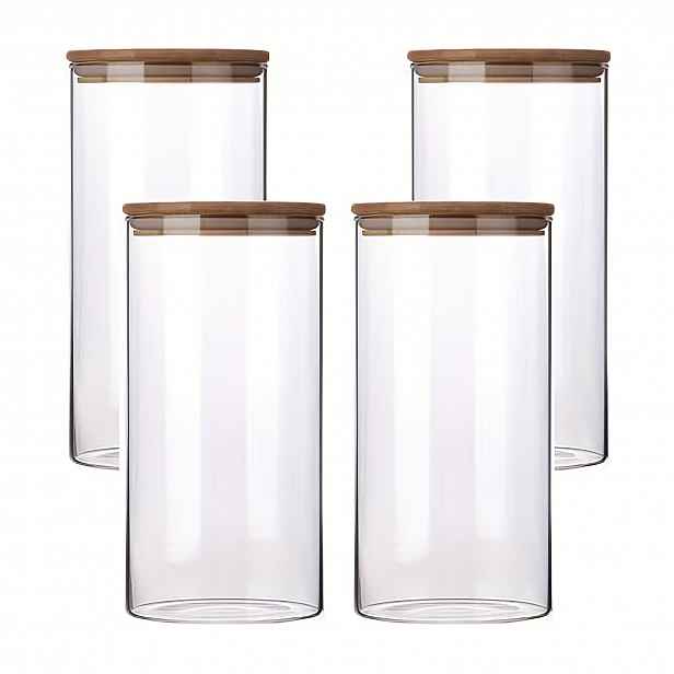 TEMU 3/4ks Kuchyňské Skleněné Dózy na Skladování, Kulaté Válcové s Bambusovým Víkem. 1,3 l (44 oz). Vyrobeno z Vysoce Borosilikátového Skla, Lehké a