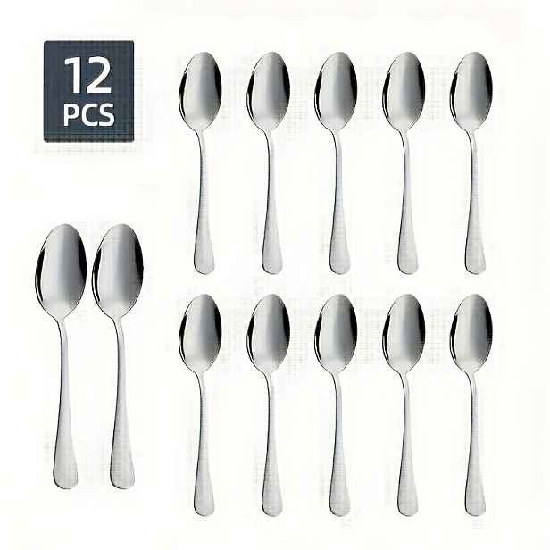 TEMU Sada 12 stříbrných nerezových míchacích lžic, elegantní kávové lžičky pro domácnost a restauraci, lžičky na dochucovadla, solní lžičky, malé